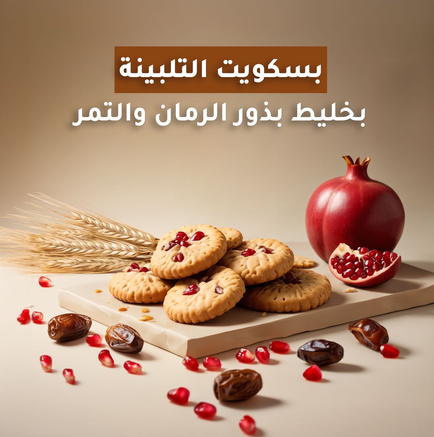 عبوه 1 كيلو من بسكويت التلبينه بخليط التمر وبذور الرمان